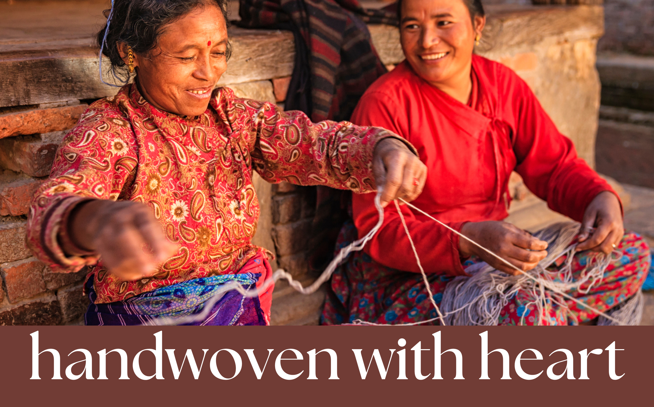 Women weaving hemp fibers by hand with dedication and care.